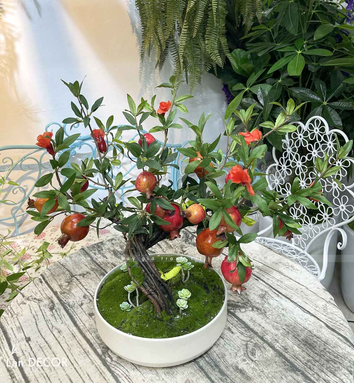 Cây Lựu Bonsai- Cây Kiểng Nghệ Thuật (50cm)- CC982-1 Cây Giả Trang Trí nhà  Đẹp - Lan Decor